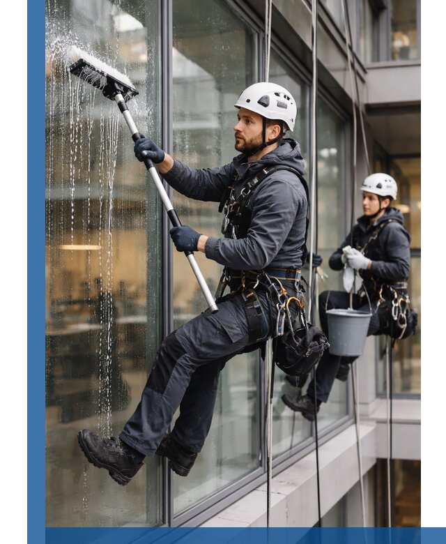 Профессиональная мойка витражей промышленными альпинистами в Волгодонске