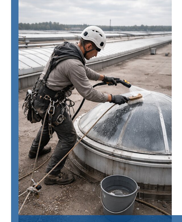 Мойка зенитных фонарей на кровле для промышленных объектов в Волгодонске