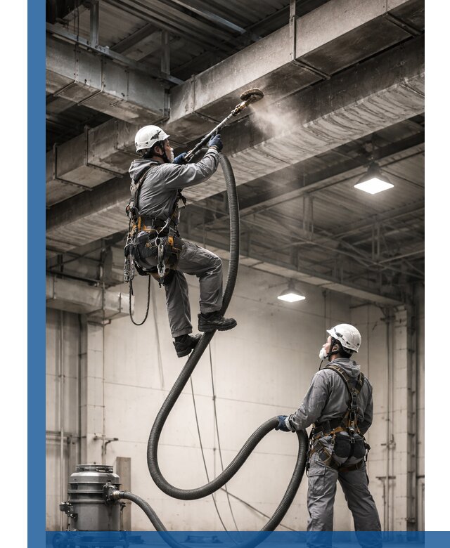 Обеспыливание потолочных конструкций в Волгодонске промышленным альпинизмом