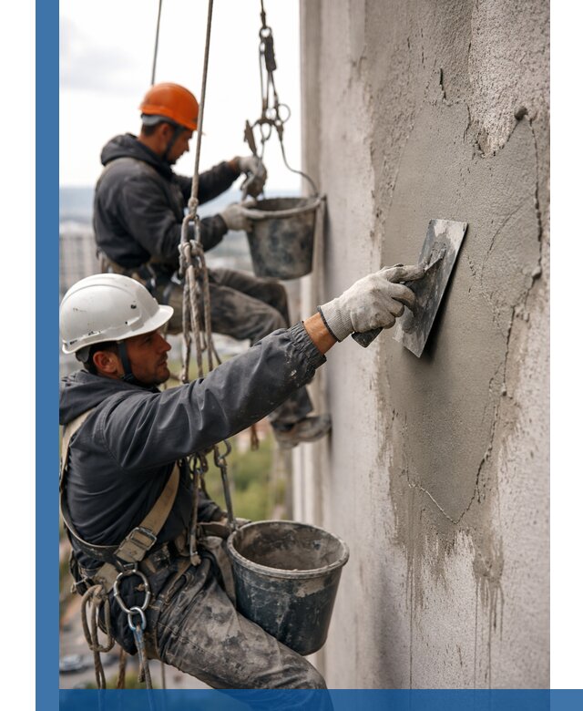 Штукатурка фасада на высоте в Волгодонске профессиональные работы