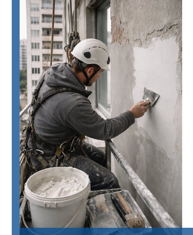 Шпаклевка фасадов на высоте с промальпинистами в Волгодонске