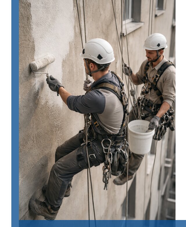 Грунтовка фасада на высоте в Волгодонске промышленными альпинистами