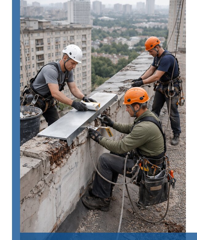 Ремонт парапета на кровле в Волгодонске, высотные работы с гарантией