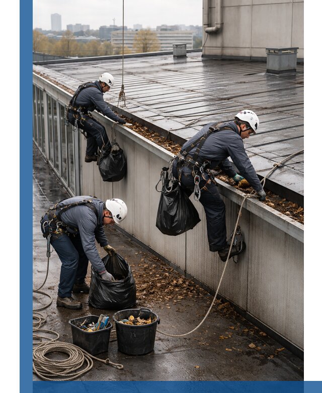 Очистка кровли по периметру в Волгодонске силами промышленных альпинистов