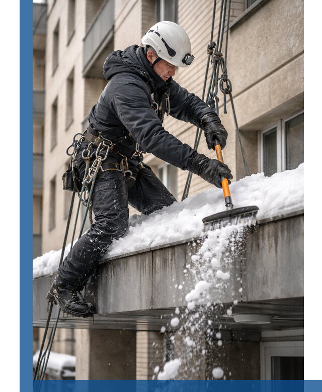 Очистка козырьков от снега в Волгодонске круглогодично безопасно