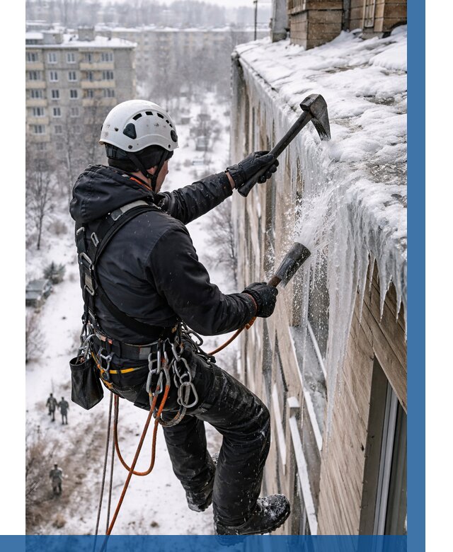 Сбивание сосулек с крыши в Волгодонске по цене от 4924 р. | ВЫСОТНИК-Вгн