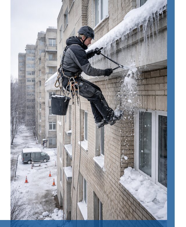 Удаление наледи с карнизов в Волгодонске от 383 р. | ВЫСОТНИК-Вгн