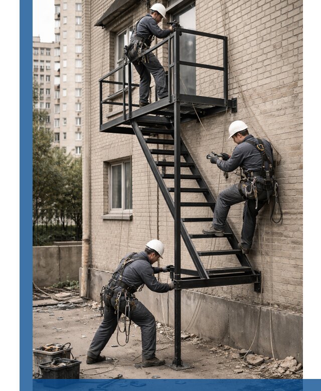 Монтаж пожарной лестницы в Волгодонске, установка и крепление