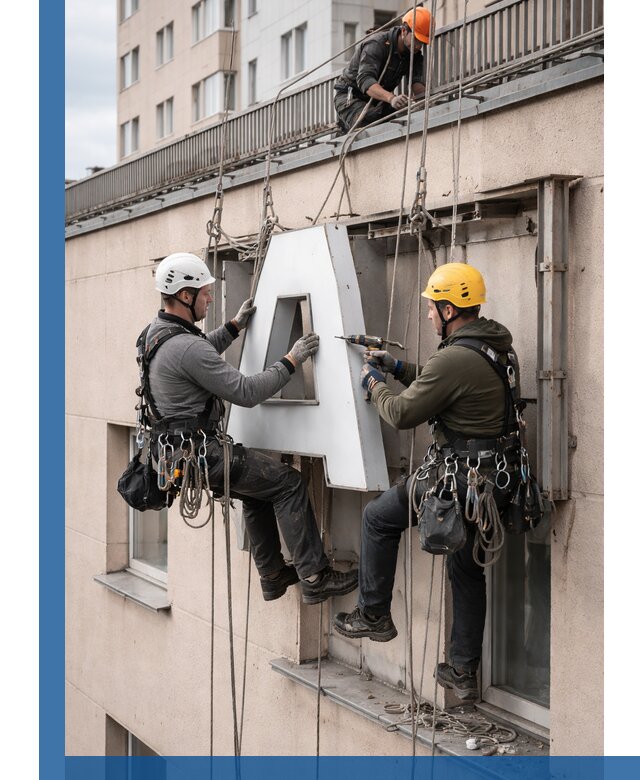 Ремонт и восстановление наружных вывесок на высоте в Волгодонске