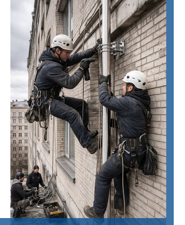 Монтаж флагштока на здании в Волгодонске от 7113 р. | ВЫСОТНИК-Вгн