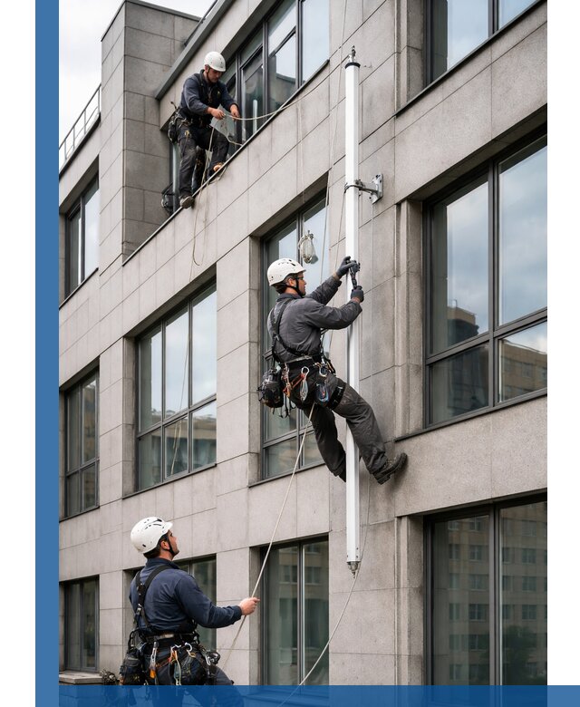 Монтаж флагштока на фасаде здания с креплением и герметикой в Волгодонске