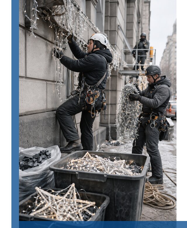 Демонтаж новогоднего оформления и гирлянд в Волгодонске