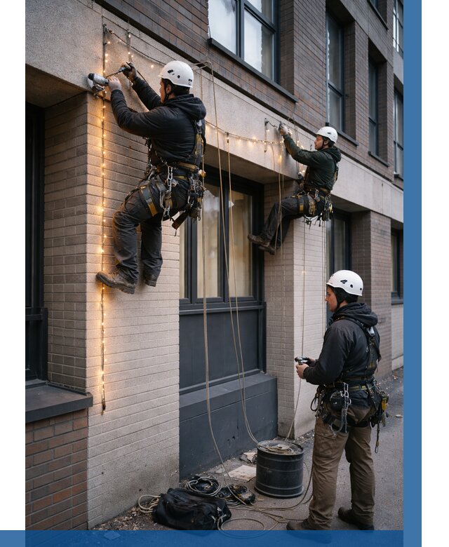 Монтаж гирлянд на фасаде в Волгодонске от 3830 р. | ВЫСОТНИК-Вгн