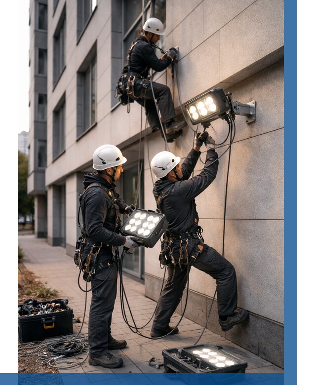 Монтаж прожекторов на фасаде в Волгодонске от 8207 р. | ВЫСОТНИК-Вгн