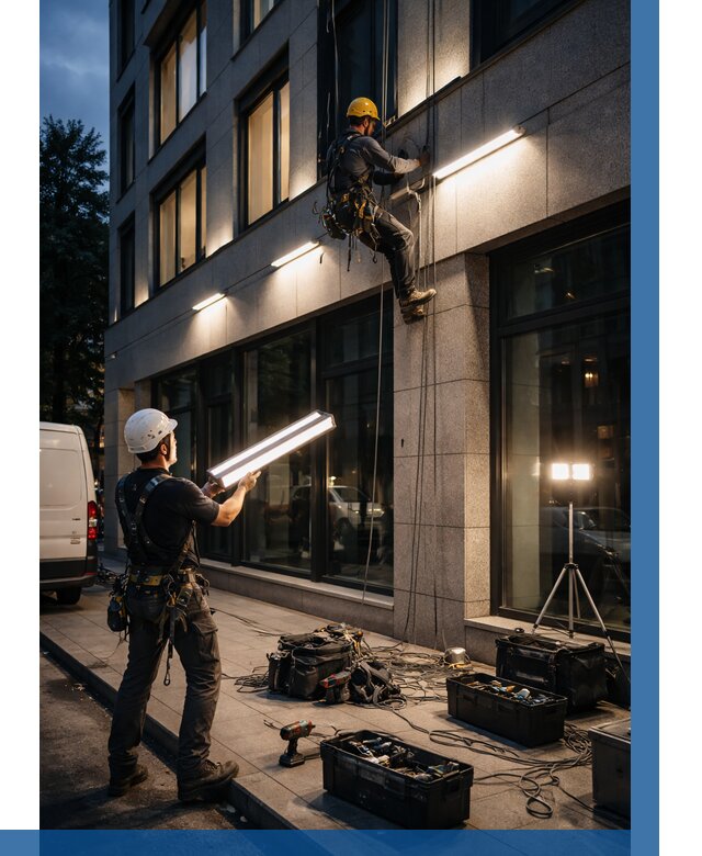 Монтаж архитектурной подсветки здания в Волгодонске от 2736 р.|ВЫСОТНИК-Вгн