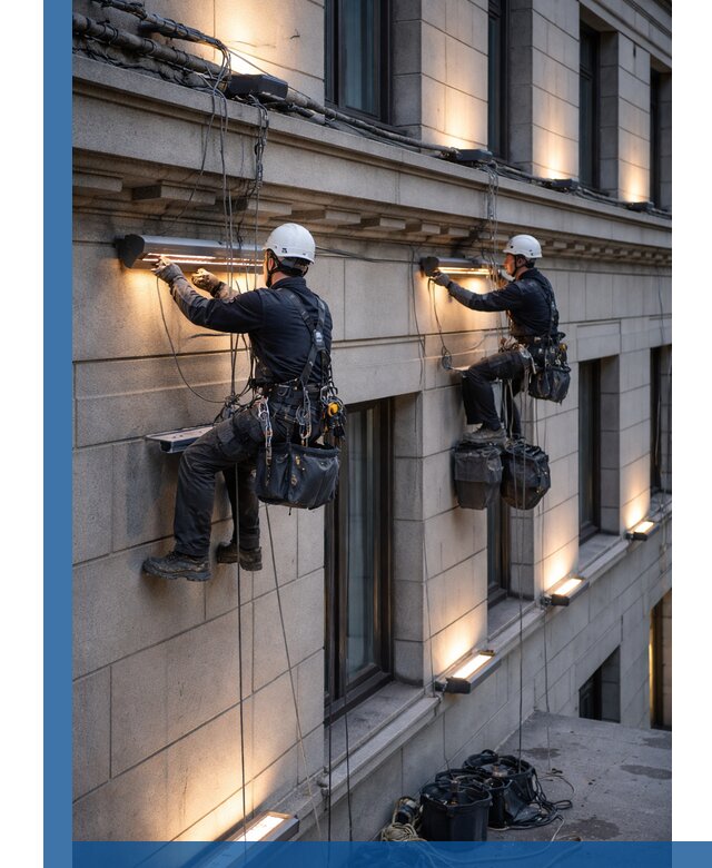 Монтаж архитектурной подсветки фасадов зданий в Волгодонске