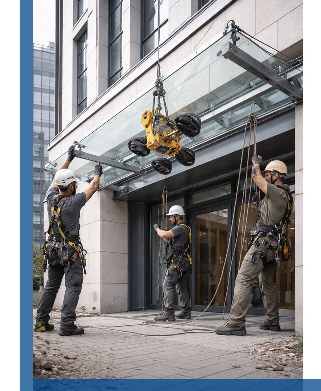 Монтаж стеклянных козырьков под ключ в Волгодонске для зданий