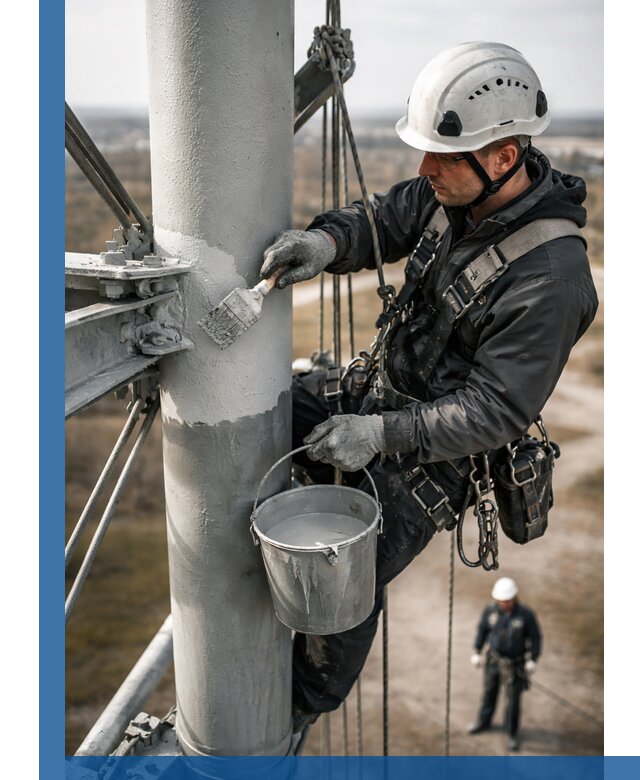 Покраска мачт связи в Волгодонске промышленными альпинистами