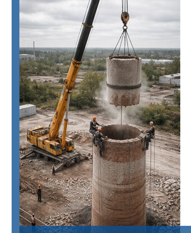 Демонтаж дымовой трубы в Волгодонске с гарантиями безопасности