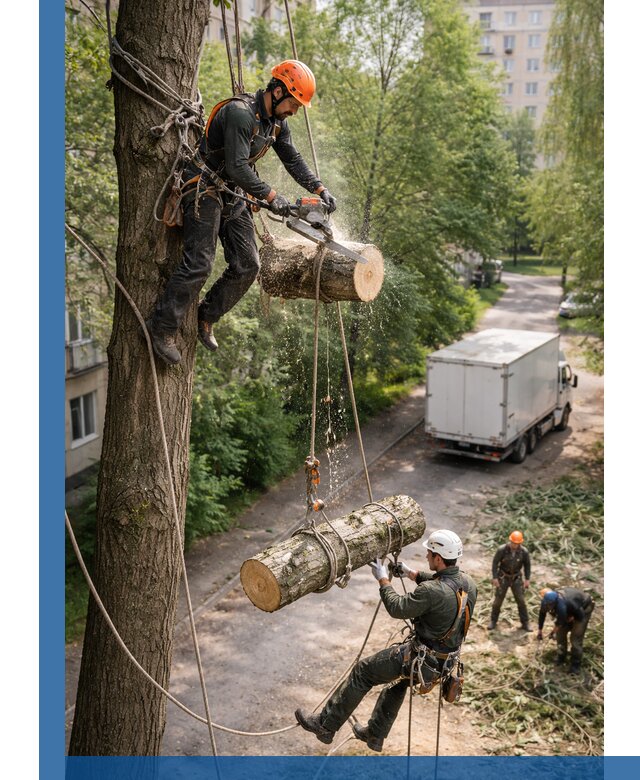 Спил деревьев альпинистами в Волгодонске, безопасно и без повреждений